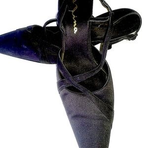 FINAL PRICE Nina Black Slingback Heels Black Satin Special Occasion